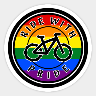 Ride With Pride Rainbow Round - Gay Cyclist - Bike Bicycle - Pride Sticker